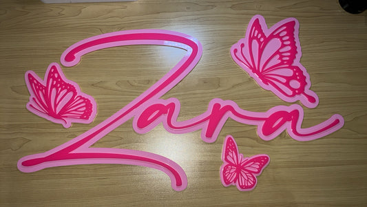 The Zara - Layered Name Sign | Musk/Bright Pink | Kids Room, Wall Decor | Acrylic