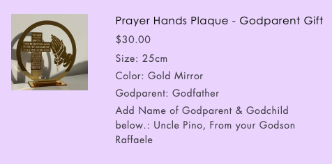 Prayer Hands Plaque - Godparent Gift